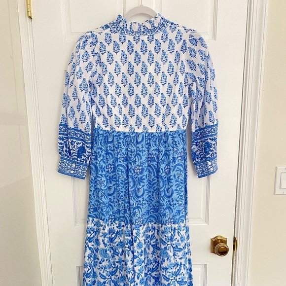 Pink City Prints Tuckernuck Blue Ocean Mix Gemma Block Print Midi Shirt Dress - Picture 10 of 16